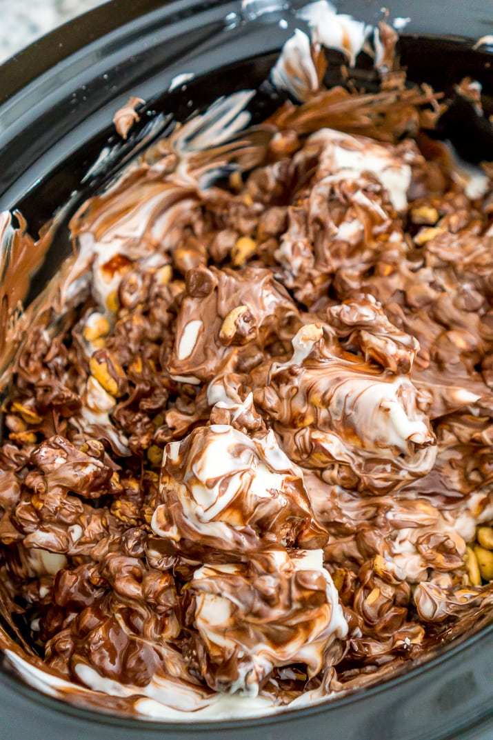 Crockpot Chocolate Peanut Clusters - Sugar and Soul