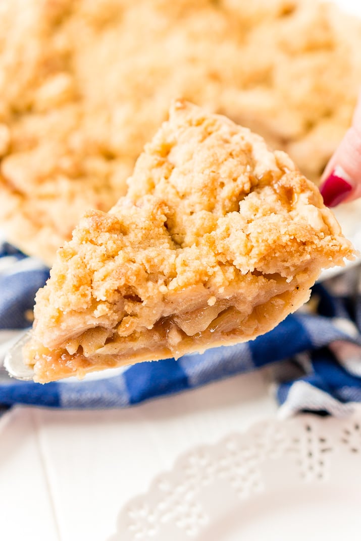 Dutch Apple Pie is made with a spiced apple filling in a flaky pie crust topped with a streusel made of flour, sugar, and butter.