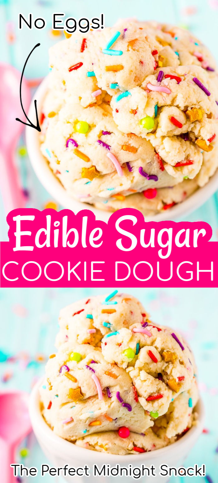 Edible Sugar Cookie Dough is an easy and delicious egg-free treat perfect for parties or just when you're craving something sweet but don't want to wait for cookies to bake! via @sugarandsoulco