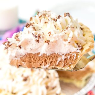 Slice of French Silk Pie on a Pie Server