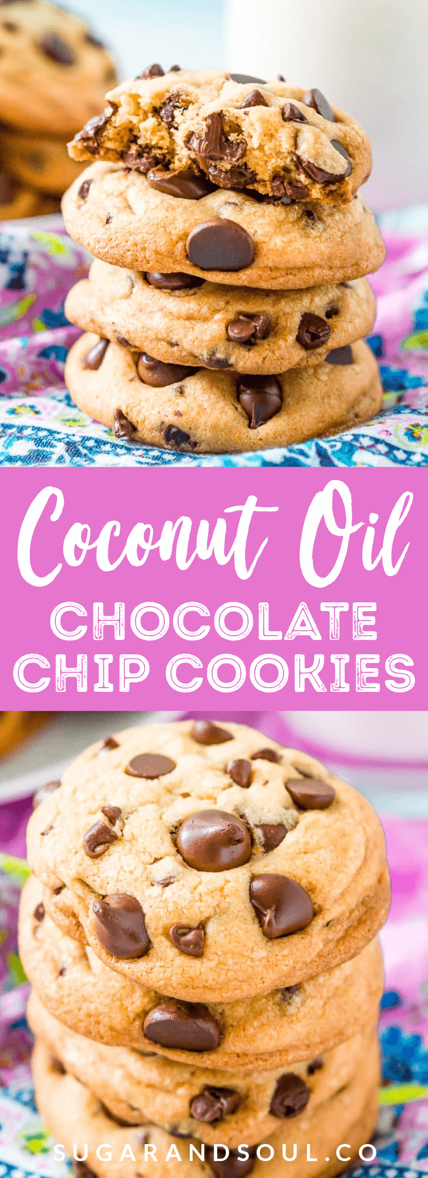 Looking for delicious Chocolate Chip Cookies that are dairy-free? You'll love these Coconut Oil Chocolate Chip Cookies are everything you love about the classic cookie but they're made with coconut oil instead of butter - and still absolutely delicious! via @sugarandsoulco
