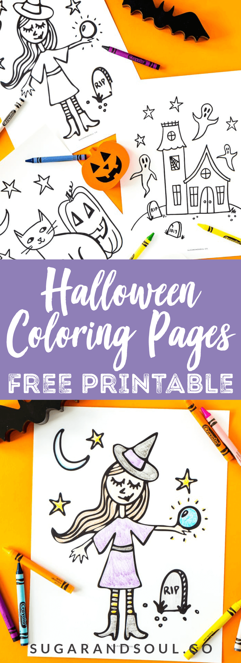 These Free Halloween Coloring Pages are an easy way to add entertainment to the spookiest month of the year! Print them right at home and let your kids color! via @sugarandsoulco