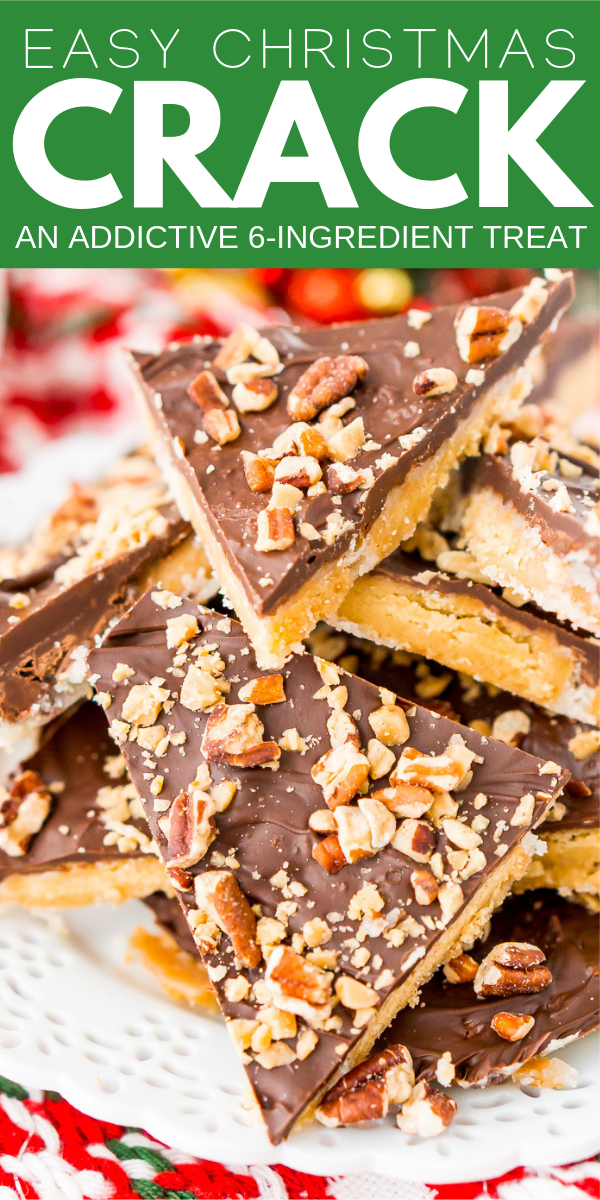 This Shortbread Christmas Crack is insanely easy to make and even more delicious! Made with shortbread cookies, butter, sugar, chocolate, pecans, and toffee bits. via @sugarandsoulco