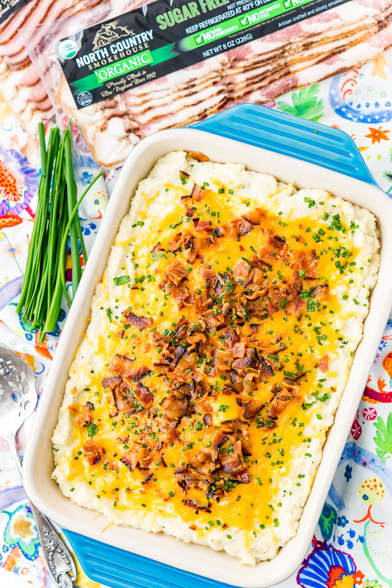 Loaded Cauliflower Casserole is an easy and delicious low carb and keto-friendly side dish loaded with bacon, cheddar cheese, sour cream, garlic, and more!