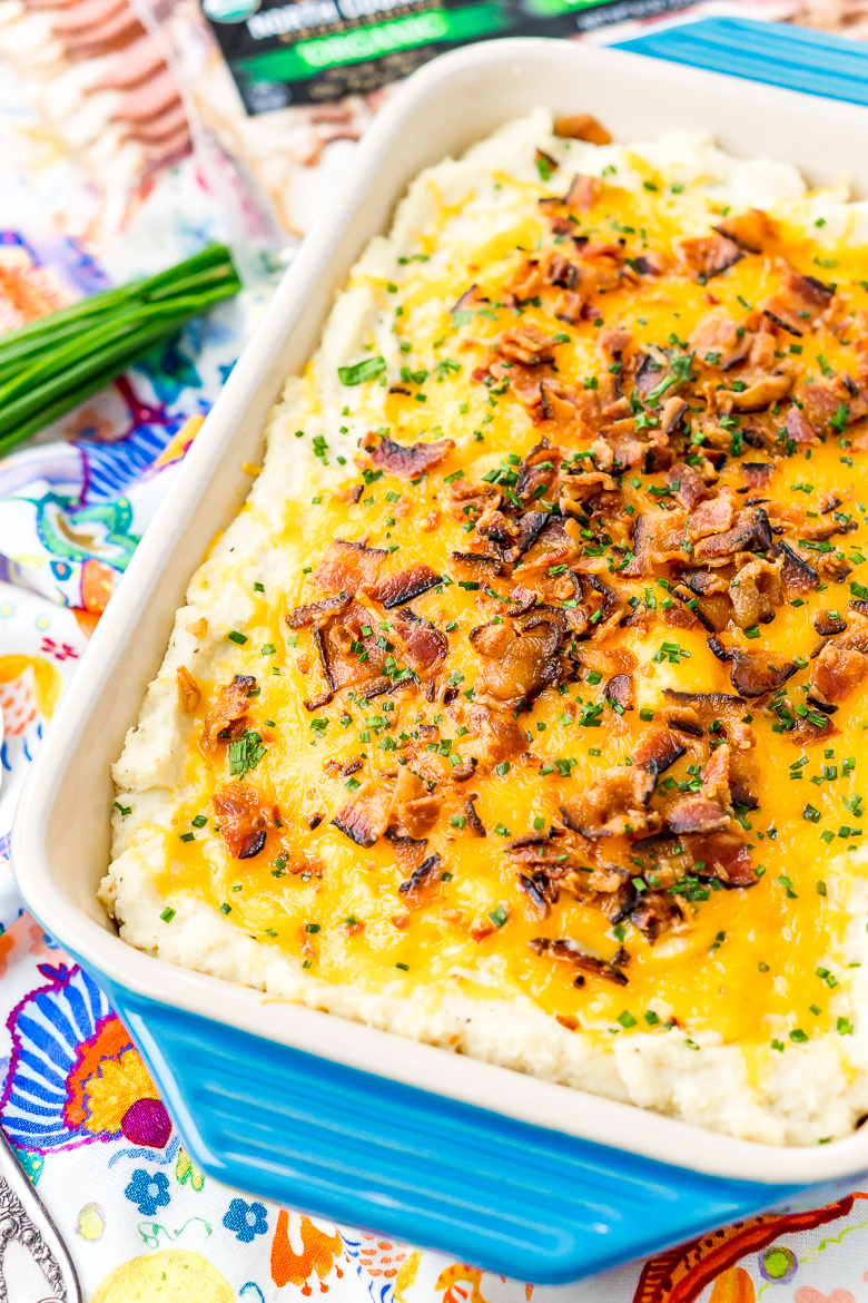 Loaded Cauliflower Casserole is an easy and delicious low carb and keto-friendly side dish loaded with bacon, cheddar cheese, sour cream, garlic, and more!