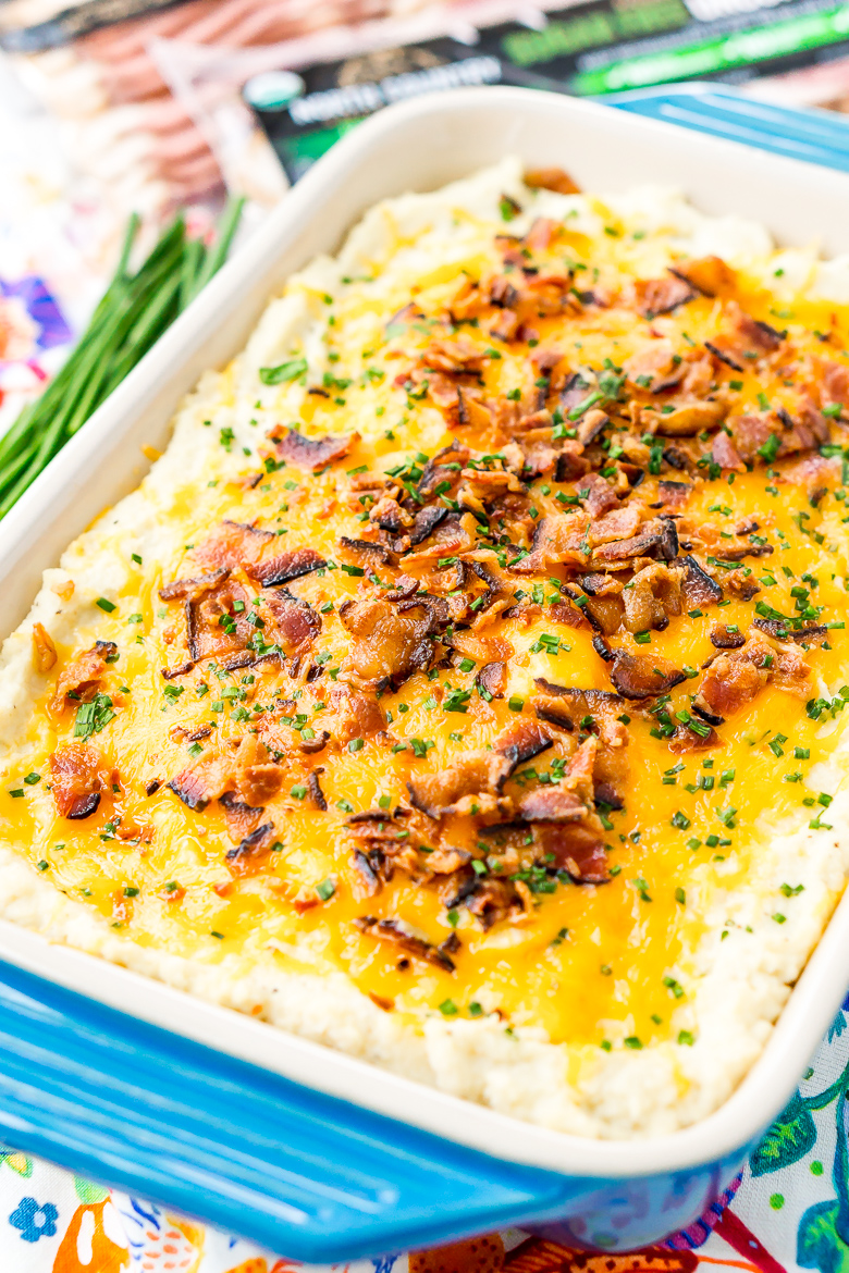 Loaded Cauliflower Casserole is an easy and delicious low carb and keto-friendly side dish loaded with bacon, cheddar cheese, sour cream, garlic, and more!