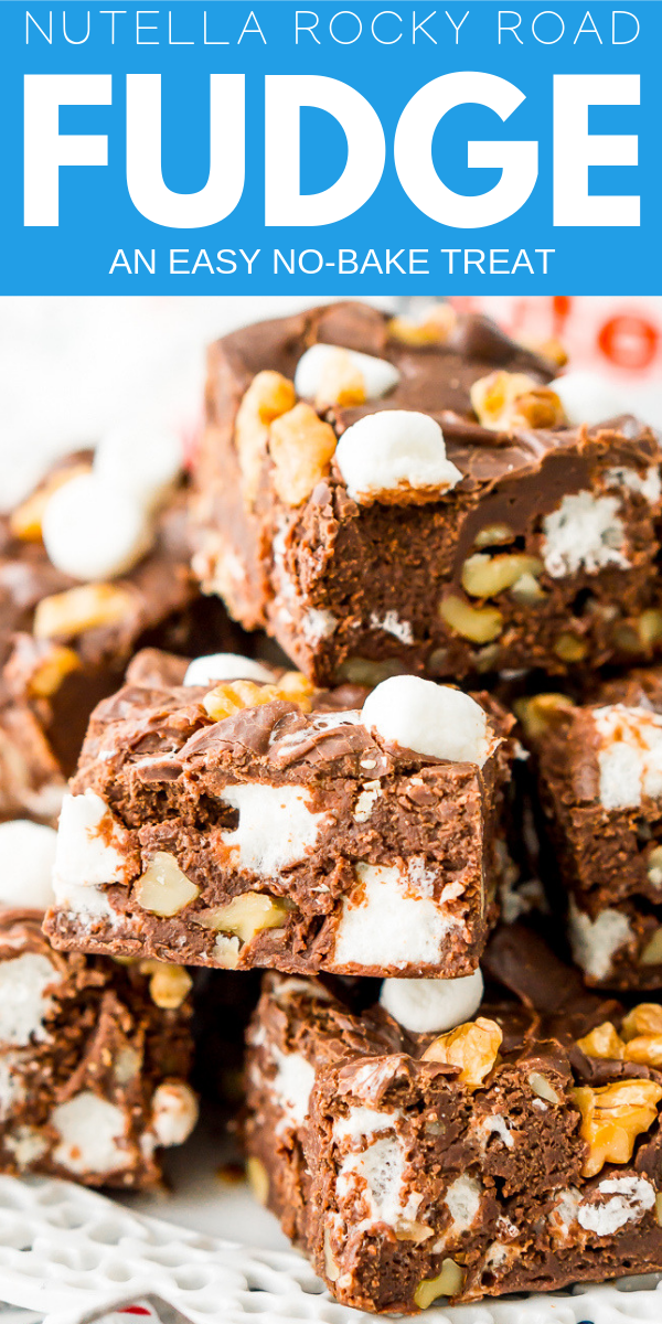 Nutella Rocky Road Fudge is perfect for Nutella and fudge lovers, alike! Loaded with marshmallows, walnuts, and chocolate chips, it’s an easy and delicious treat that everyone will love. via @sugarandsoulco