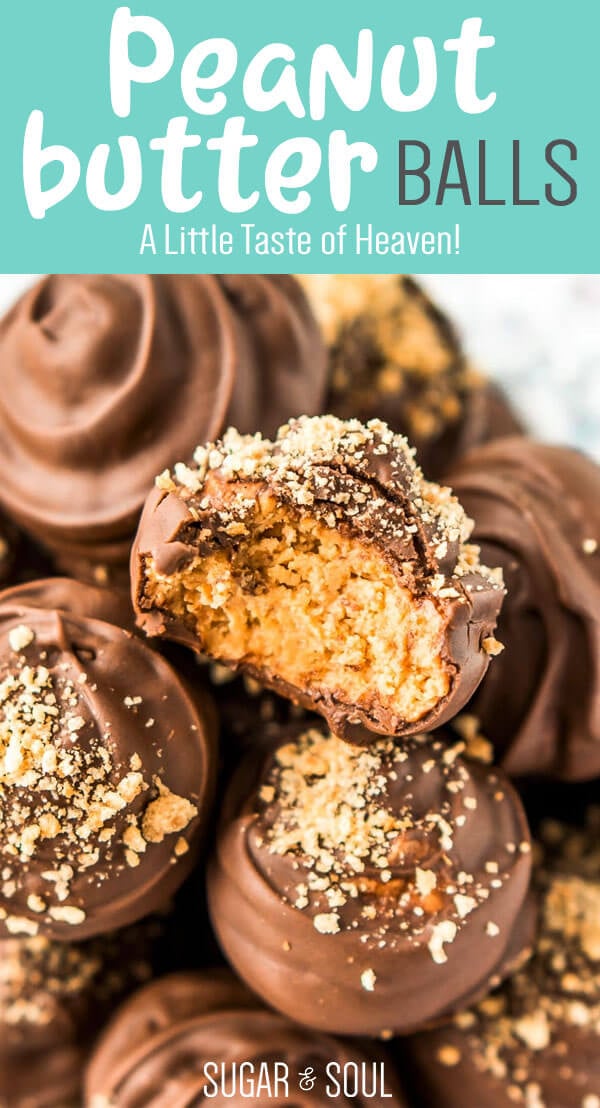 Peanut Butter Balls are a classic no-bake treat made with graham crackers, creamy peanut butter, powdered sugar, and chocolate! Perfect for the holidays! via @sugarandsoulco