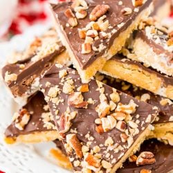 This Shortbread Christmas Crack is insanely easy to make and even more delicious! Made with shortbread cookies, butter, sugar, chocolate, pecans, and toffee bits.
