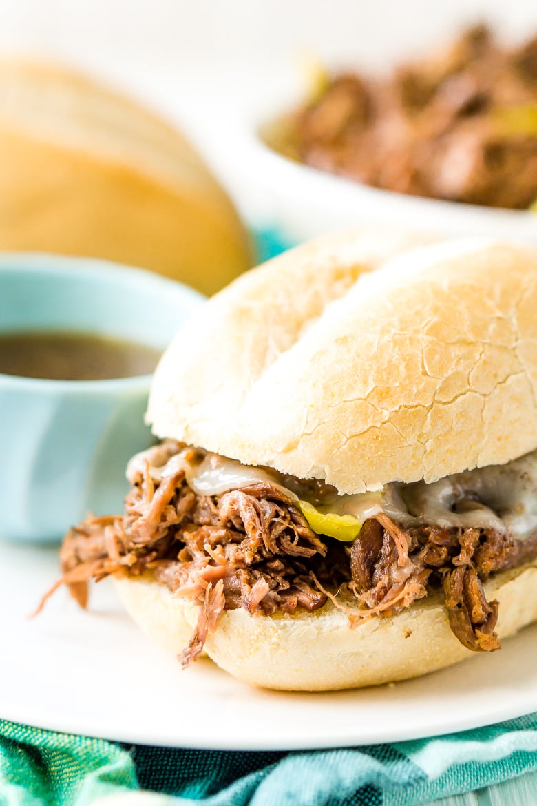 Italian Beef Sandwich on white plate