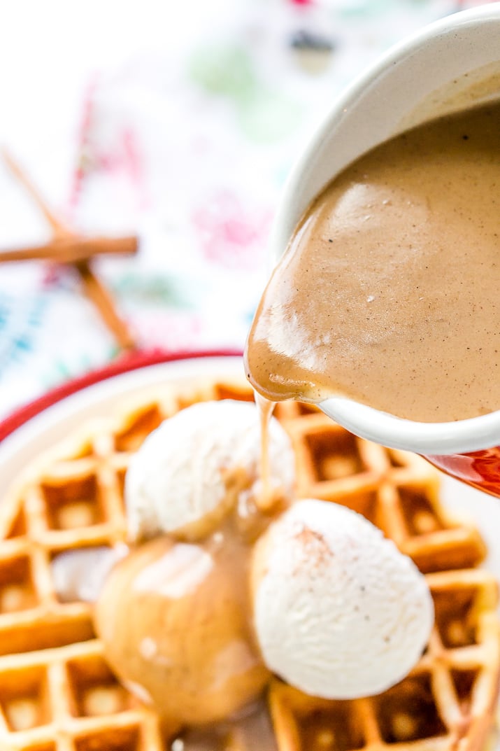Spiced Vanilla Syrup is a rich and creamy syrup with a blend of cinnamon, allspice, and nutmeg that make this a delicious addition to the brunch table that's perfect for smothering pancakes, waffles, and more!