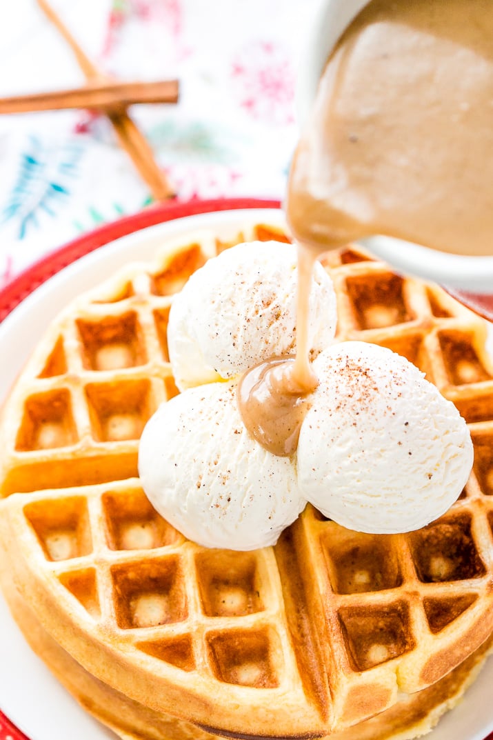 Spiced Vanilla Syrup is a rich and creamy syrup with a blend of cinnamon, allspice, and nutmeg that make this a delicious addition to the brunch table that's perfect for smothering pancakes, waffles, and more!