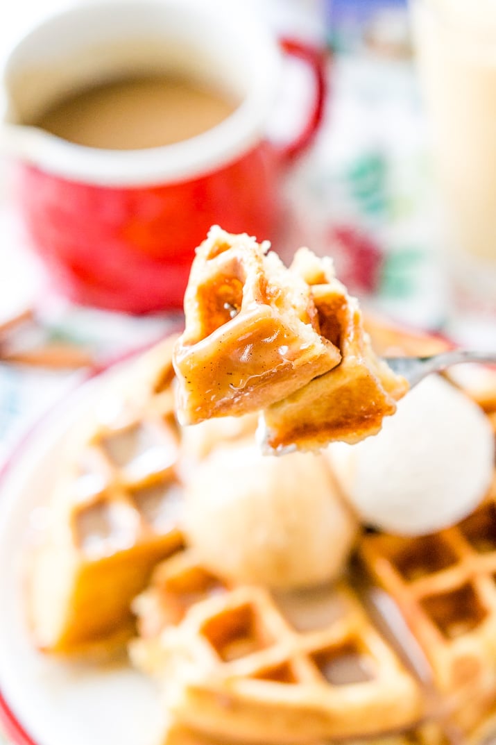 Spiced Vanilla Syrup is a rich and creamy syrup with a blend of cinnamon, allspice, and nutmeg that make this a delicious addition to the brunch table that's perfect for smothering pancakes, waffles, and more!