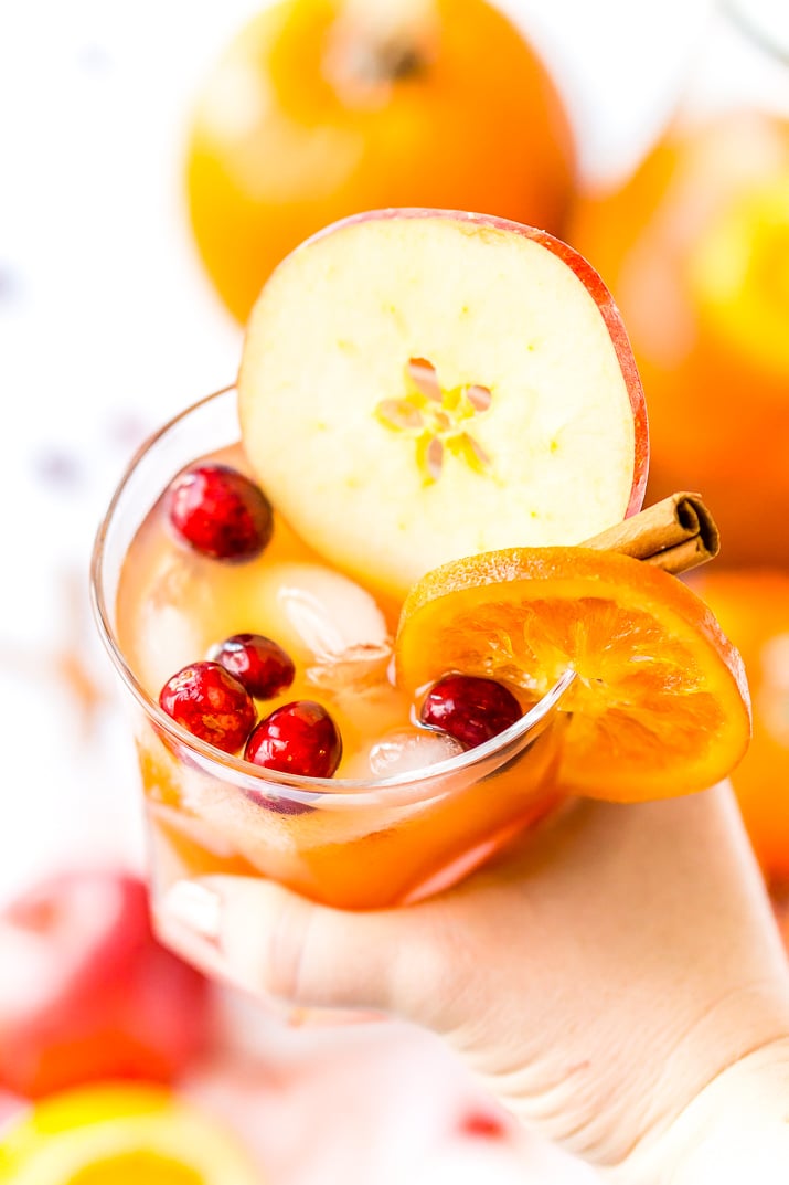 This Thanksgiving Punch made with apple cider, whiskey, fruit juice, brandy, and soda packs the delicious flavors of fall and winter in one delicious holiday drink recipe!