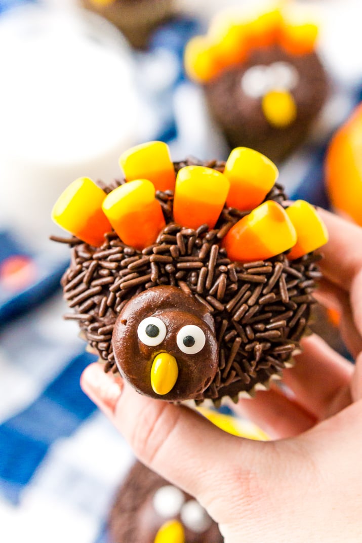 These Turkey Cupcakes are an easy-to-make treat for the kids and a fun way to celebrate the Thanksgiving season!