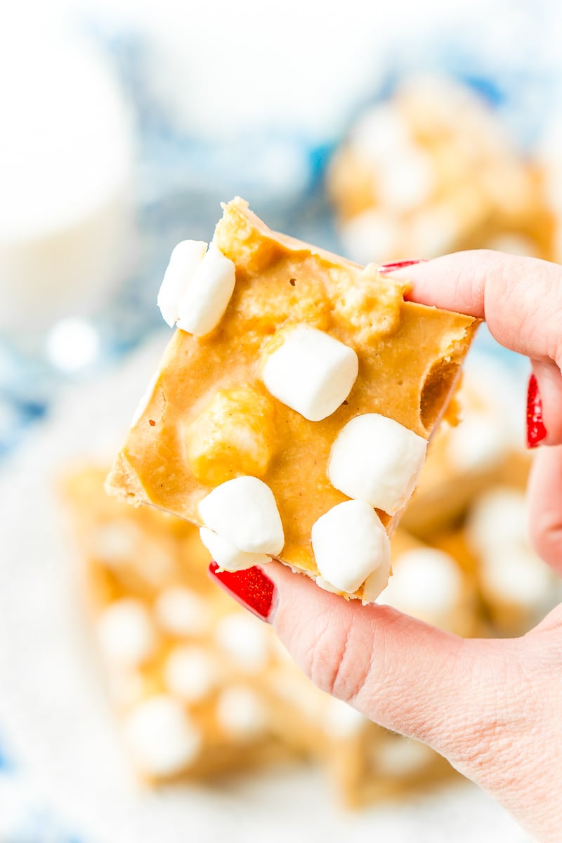 These Peanut Butter Marshmallow Squares are an easy old-fashioned no-bake treat made with just 3-ingredients and 5 minutes of prep!