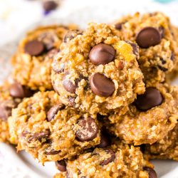 Peanut Butter Banana Oatmeal Cookies on plate.