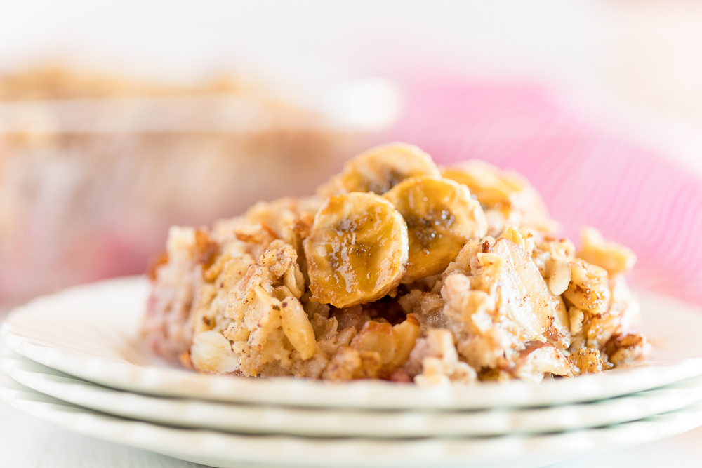 This Raspberry Almond Baked Oatmeal is an easy and delicious breakfast recipe, add bananas for extra flavor!