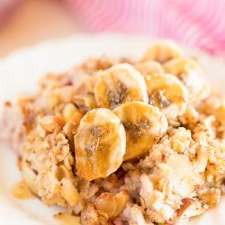 This Raspberry Almond Baked Oatmeal is an easy and delicious breakfast recipe, add bananas for extra flavor!