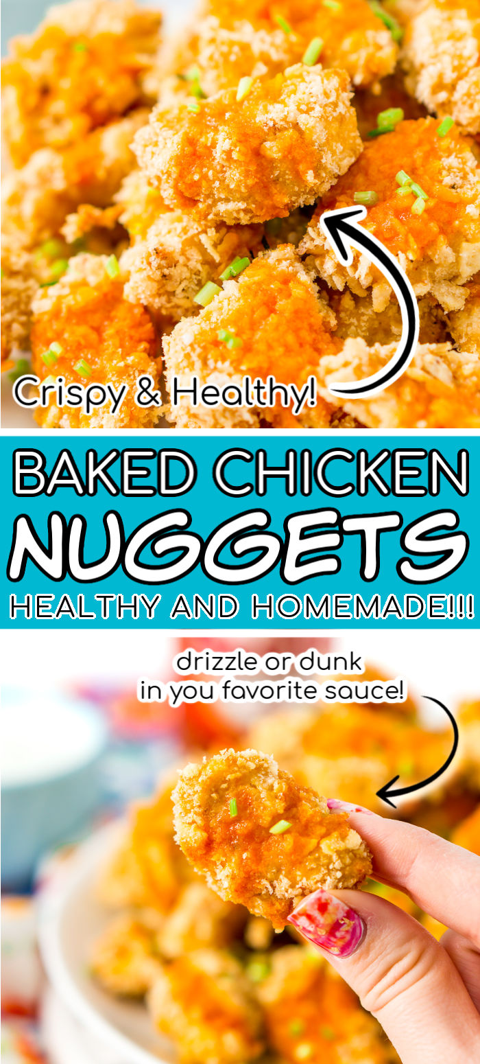 Baked Chicken Nuggets are a healthier alternative to the classic fried version and kids will love these homemade nuggets breaded in crushed tortilla chips and rice krispies cereal! via @sugarandsoulco