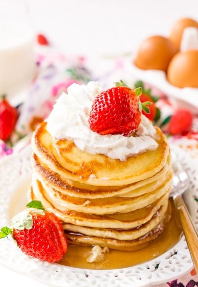 Cream Cheese Pancakes put a tasty twist on a traditional breakfast favorite! They have a decadent flavor with a dense yet fluffy texture for a dish that the whole family will love.