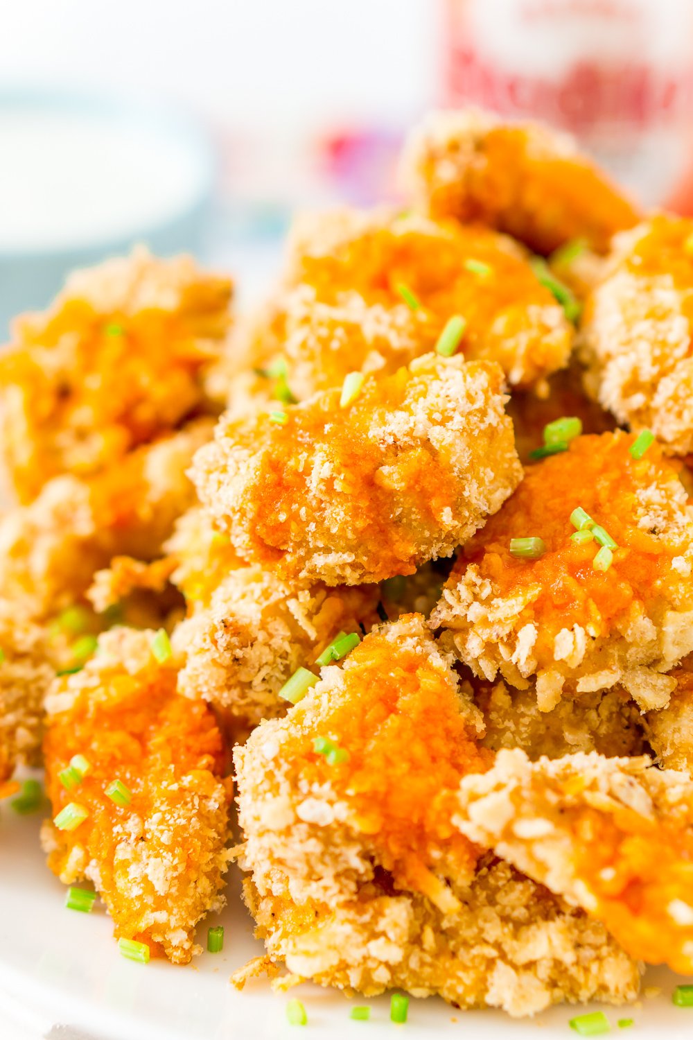 Close up photo of homemade chicken nuggets.