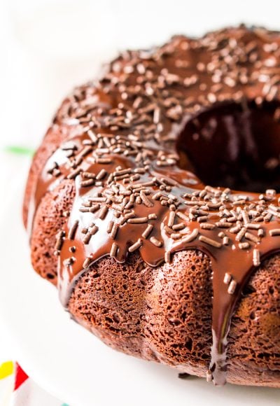This Healthier Chocolate Yogurt Cake is a lightened up but still indulgent version of a classic bundt cake recipe made with applesauce and yogurt.