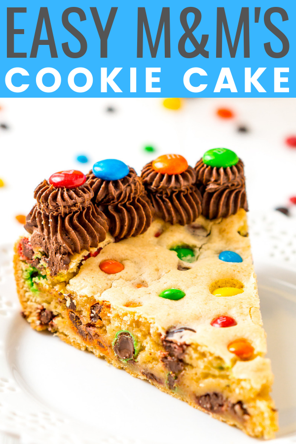 This M&M’s Cookie Cake Recipe is a fun and easy dessert recipe the whole family will enjoy. A giant cookie made with M&M’s and chocolate frosting for even more deliciousness!