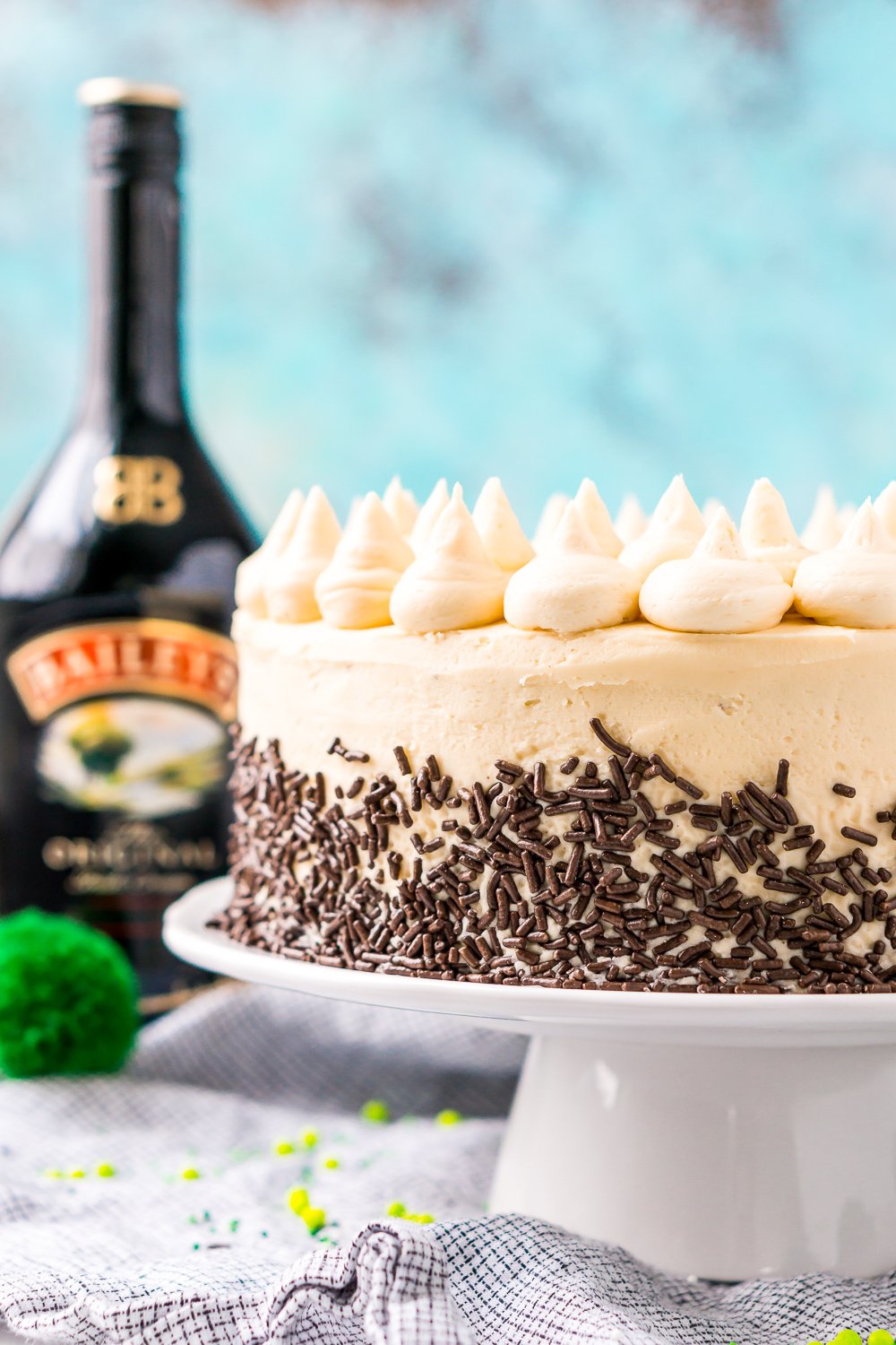 This Chocolate Guinness Cake is made with a rich and tender chocolate cake laced with smooth stout with a chocolate ganache filling and a decadent Irish Cream Frosting!