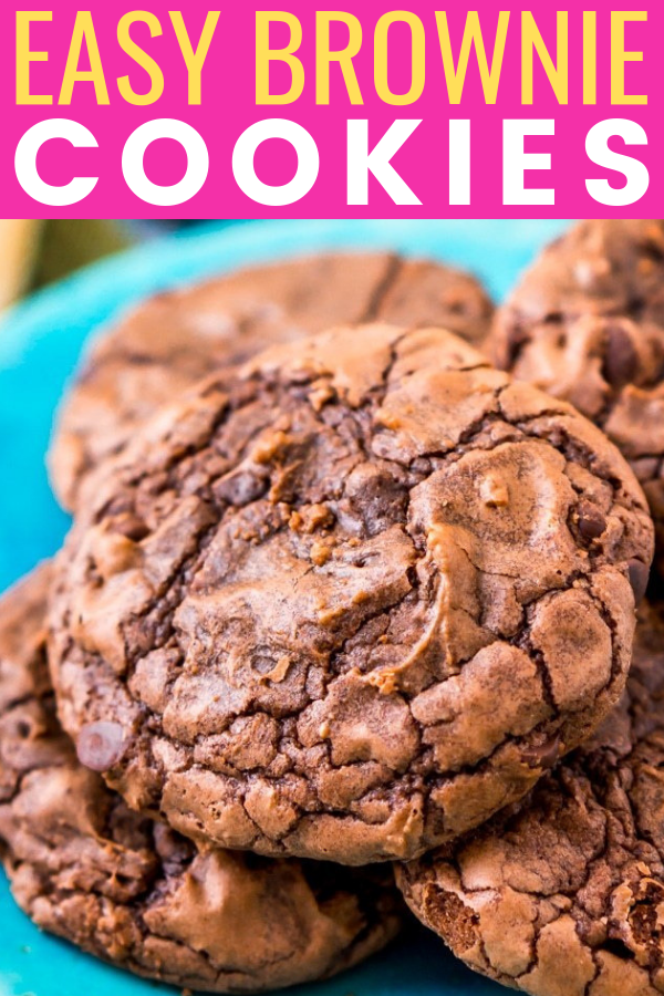 These Brownie Cookies are made from an adapted brownie box mix and are loaded with chocolate chips! They have a crisp outer edge and chewy fudge center just like a classic brownie! via @sugarandsoulco