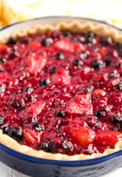 Close up of Mixed Berry Pie.