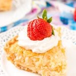 Coconut Custard Pie is a dense and creamy treat made with just 7 ingredients including coconut, milk, and eggs! It’s super simple to whip up for any gathering this spring, especially for Easter dessert!
