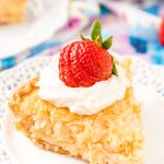 Coconut Custard Pie is a dense and creamy treat made with just 7 ingredients including coconut, milk, and eggs! It’s super simple to whip up for any gathering this spring, especially for Easter dessert!