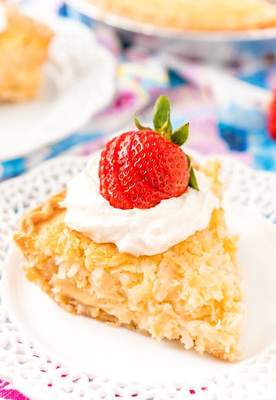 Coconut Custard Pie is a dense and creamy treat made with just 7 ingredients including coconut, milk, and eggs! It’s super simple to whip up for any gathering this spring, especially for Easter dessert!