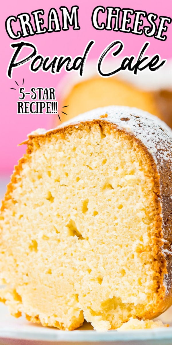 Cream Cheese Pound Cake is a slight twist on the classic recipe and is dense, sweet, and tender and the only pound cake recipe you will ever need! Serve it plain or with fresh fruit, whipped cream, or a homemade strawberry or chocolate sauce! via @sugarandsoulco