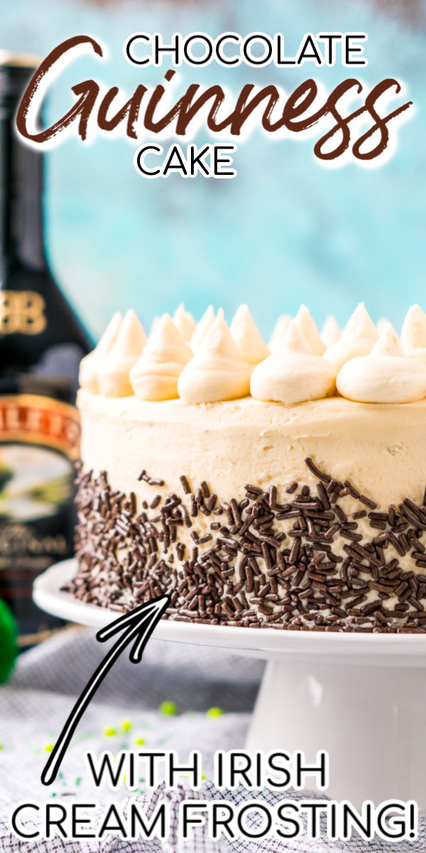 Chocolate Guinness Cake is made with a rich and tender chocolate cake laced with smooth stout with a chocolate ganache filling and a decadent Irish Cream Frosting! via @sugarandsoulco