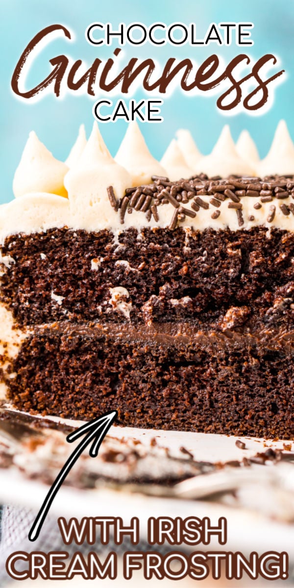 Chocolate Guinness Cake is made with a rich and tender chocolate cake laced with smooth stout with a chocolate ganache filling and a decadent Irish Cream Frosting! via @sugarandsoulco