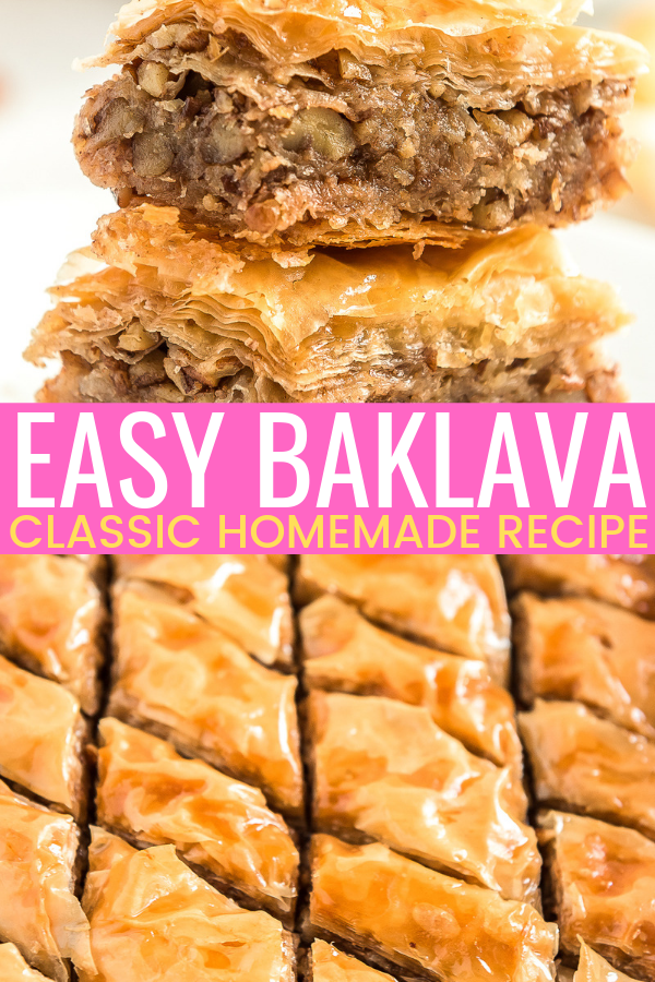 This easy and Classic Baklava recipe is loaded with layers of cinnamon, nuts, and butter and saturated in a simple honey syrup! Everyone will love this sweet and sticky dessert! via @sugarandsoulco