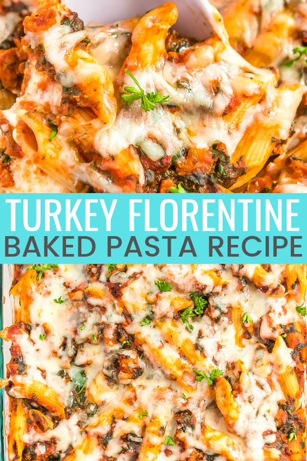 This Turkey Florentine Pasta Bake combines lean ground turkey with spinach and marinara for a simple baked pasta dish the whole family will love! via @sugarandsoulco