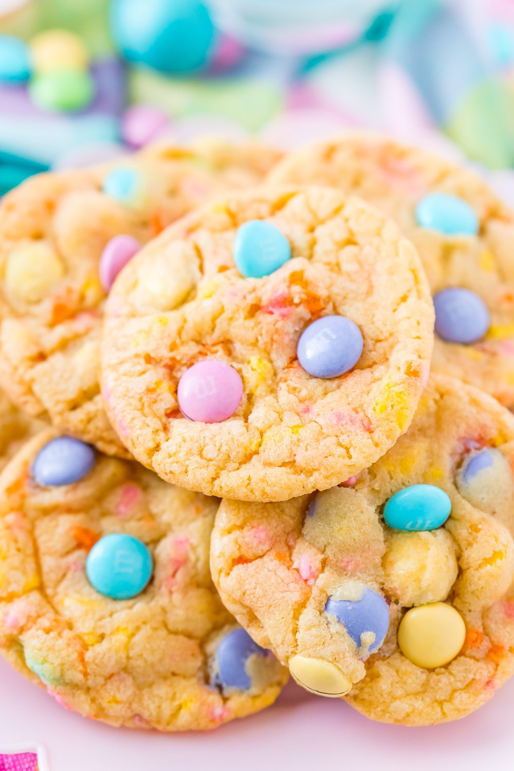 Close up photo of cake mix cookies on a plate.