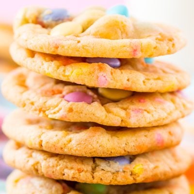 Close up photo of cookies stacked on top of eachother.