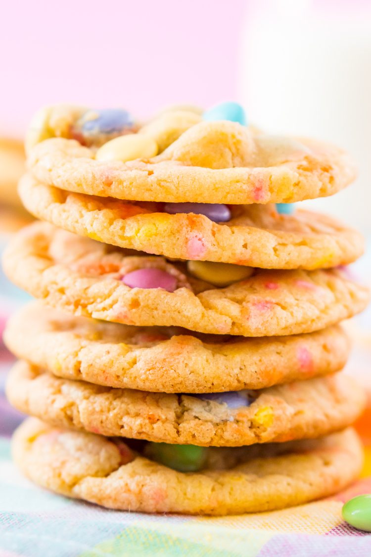 Close up photo of cookies stacked on top of eachother.