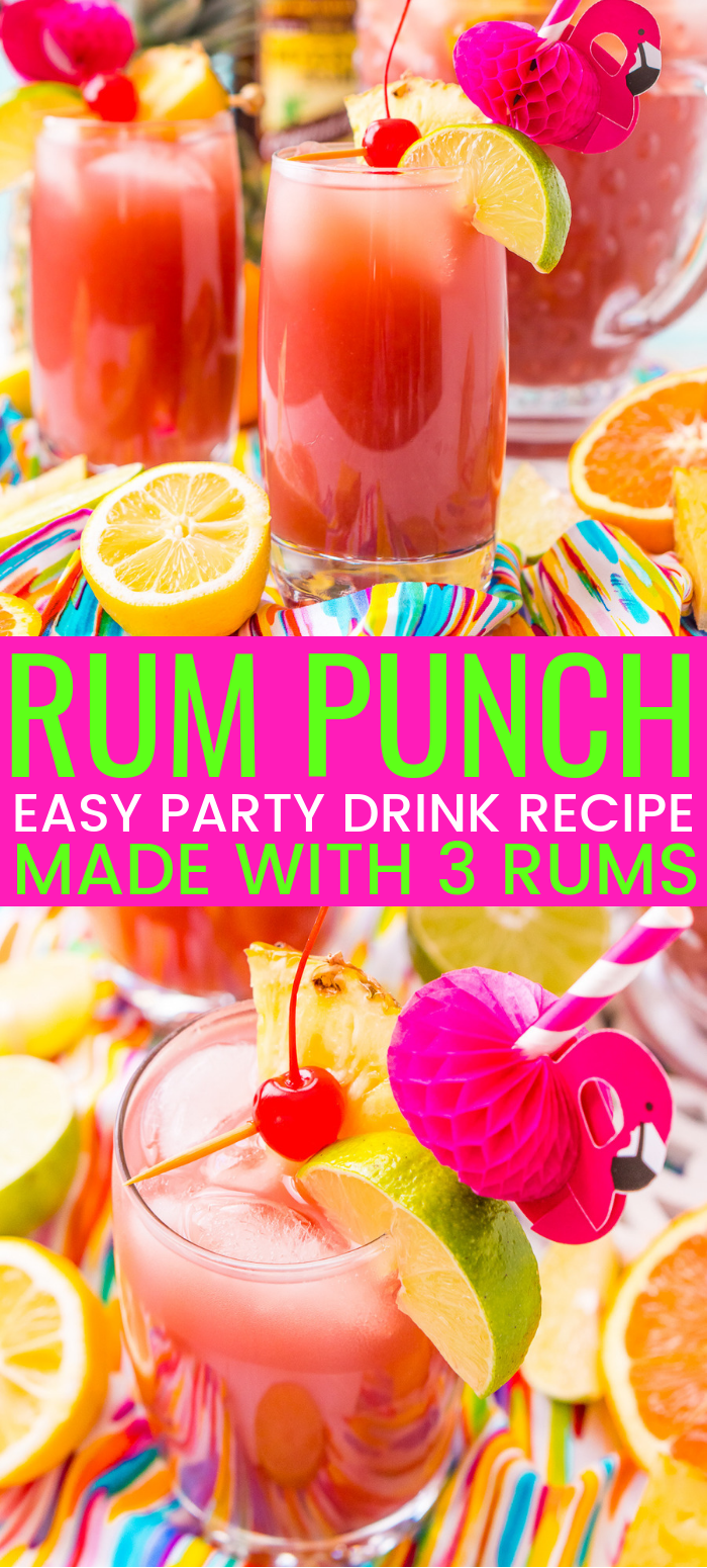 Rum Punch combines orange, pineapple, lime, and lemon juice with ginger ale and three different kinds of rum for a delicious large batch Caribbean inspired cocktail for summer parties! via @sugarandsoulco