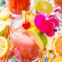Rum Punch combines orange, pineapple, lime, and lemon juice with ginger ale and three different kinds of rum for a delicious large batch Caribbean inspired cocktail for summer parties!