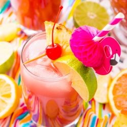 Rum Punch combines orange, pineapple, lime, and lemon juice with ginger ale and three different kinds of rum for a delicious large batch Caribbean inspired cocktail for summer parties!