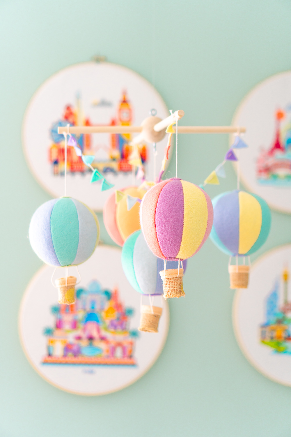 Felt hot air balloon mobile for nursery