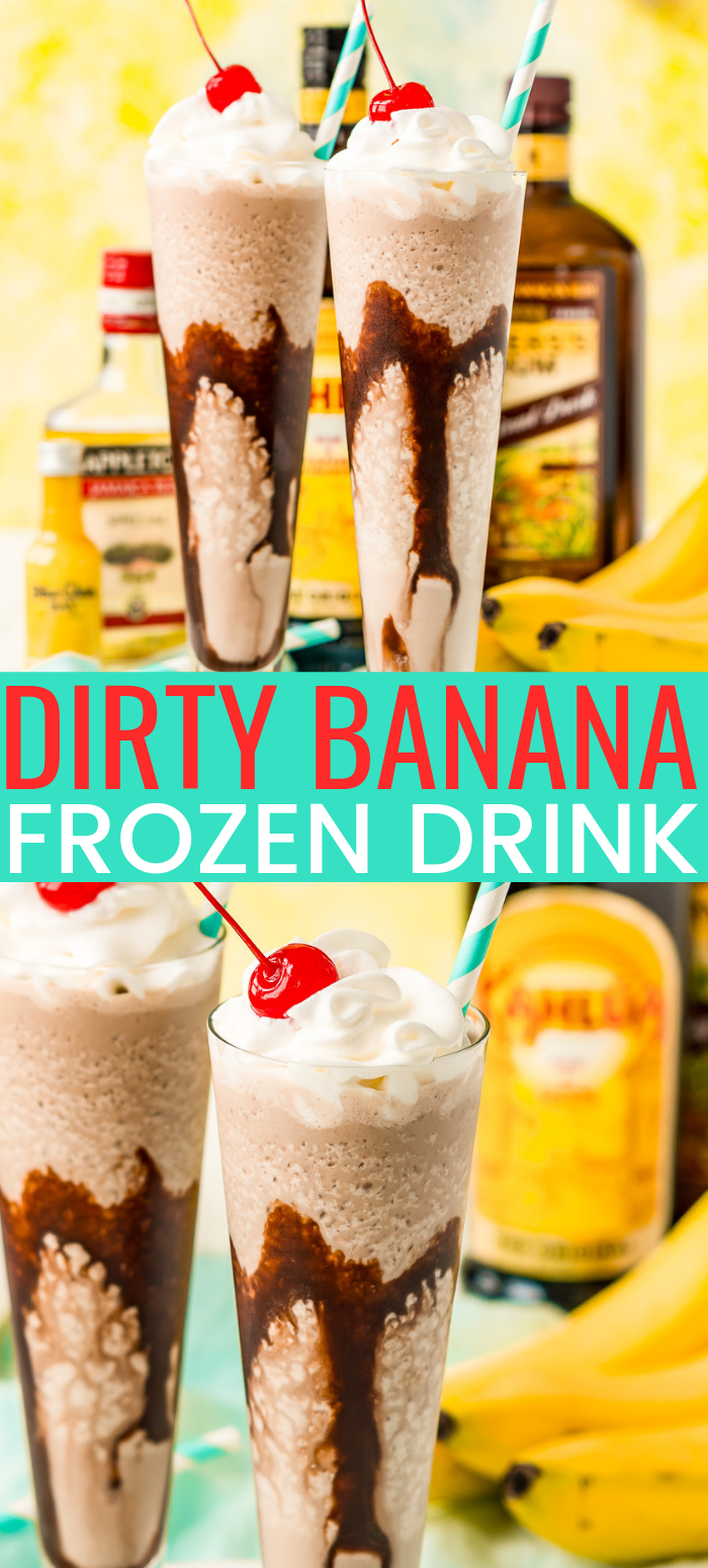 This Dirty Banana cocktail recipe is a dangerously delicious and boozy frozen drink recipe loaded with rum, banana, coffee, and chocolate flavors! Ready to serve in just 5 minutes! via @sugarandsoulco