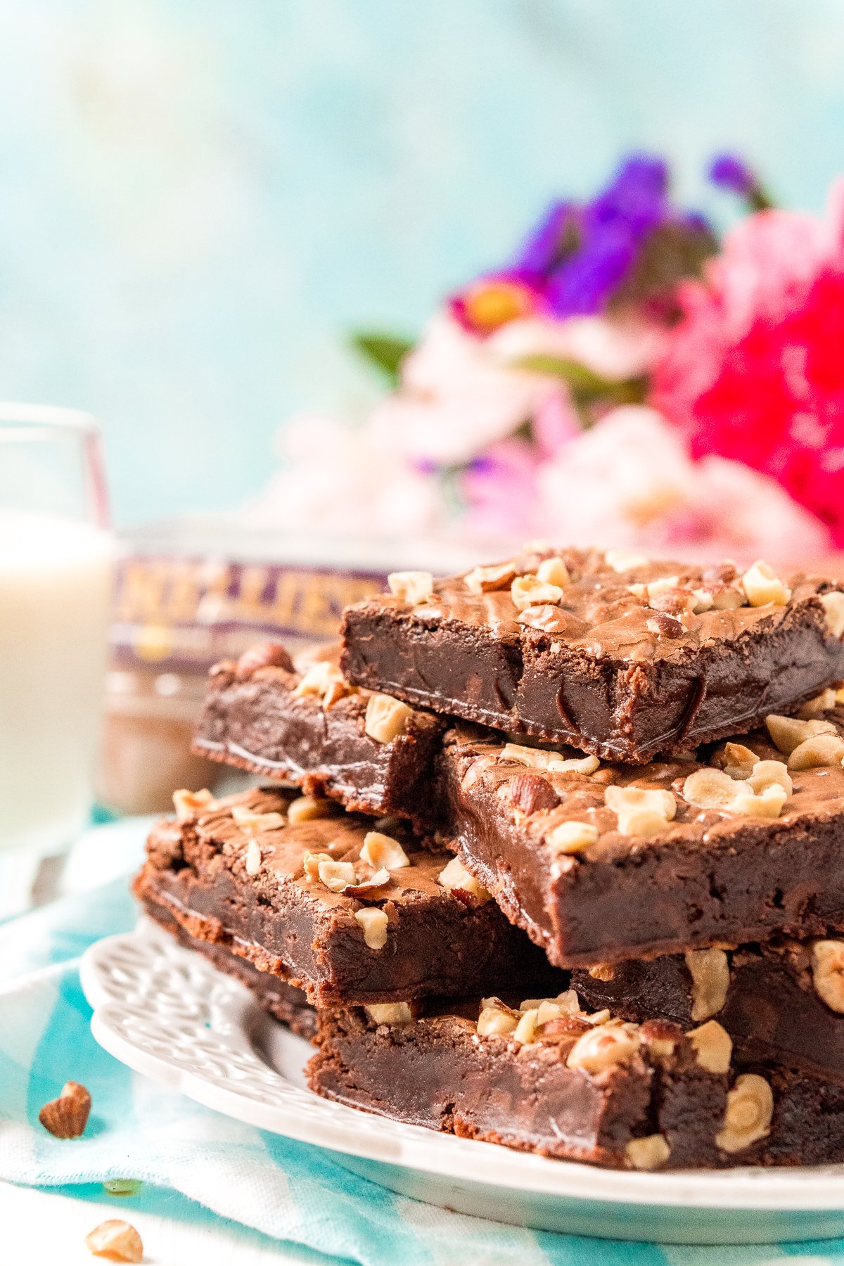 Plate of hazelnut brownies.