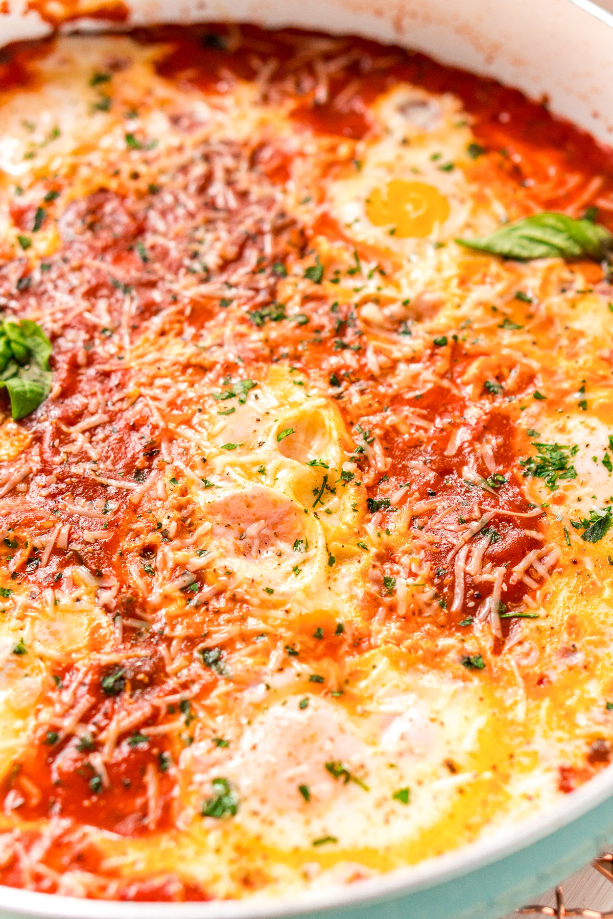 Close up photo of Eggs In Purgatory