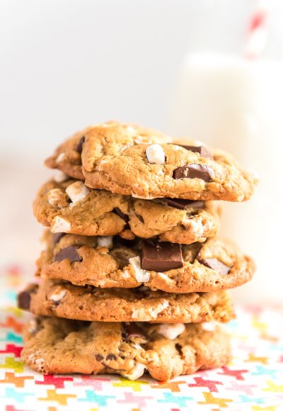 S'mores Cookies combine the flavors of marshmallows, chocolate, and graham crackers for a deliciously sweet cookie reminiscent of the classic summer treat!